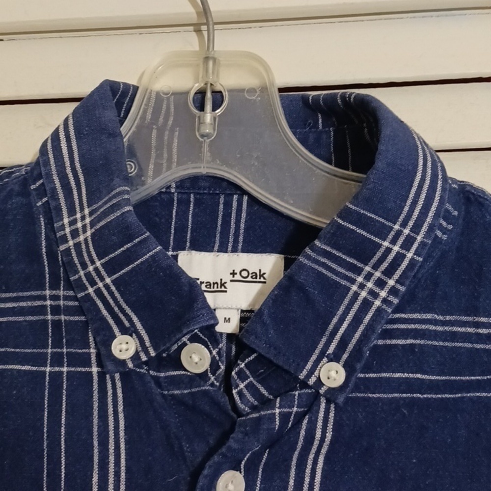 Frank and Oak Blue White Plaid Button Down Cotton Linen Top, Size M - Picture 3 of 9